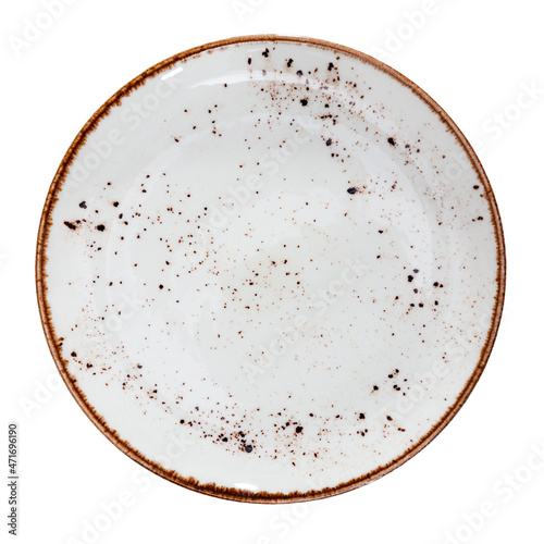 View of empty round light plate. Isolated over white background