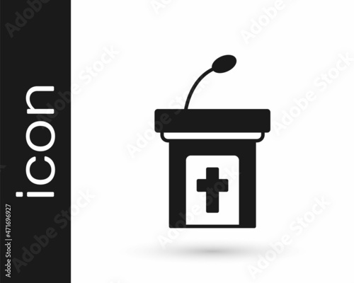 Black Church sermon tribune icon isolated on white background. The podium of the preacher in the church. Vector