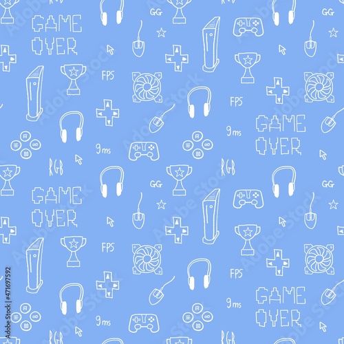 Gaming theme seamless doodle background