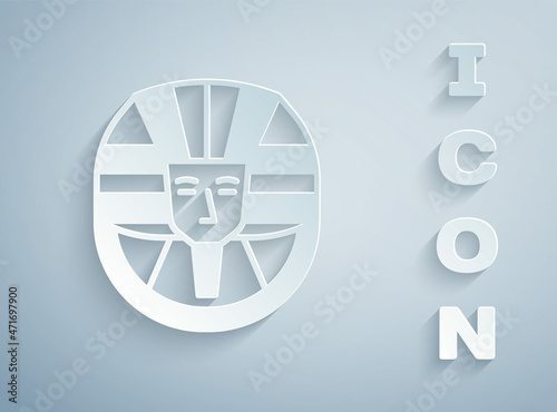 Paper cut Egyptian pharaoh icon isolated on grey background. Paper art style. Vector
