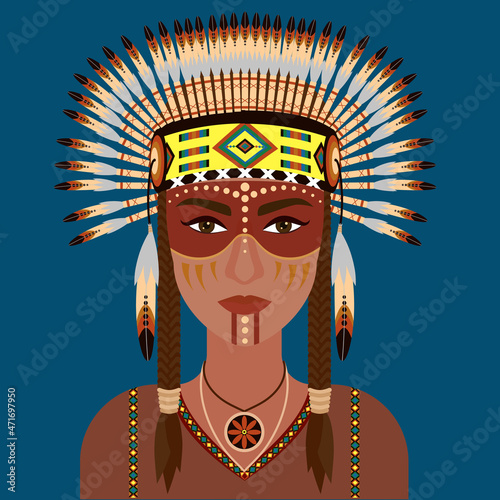 Φωτογραφία Bright vector portrait of native american Indian woman in national clothes