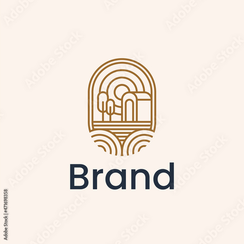 cottage simple line art logo. village logo vector illustration design	