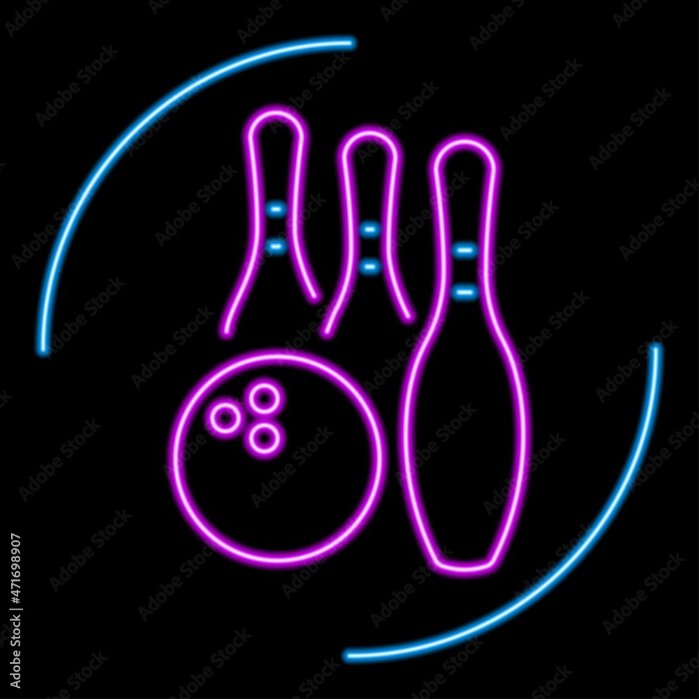 bowling neon sign, modern glowing banner design, colorful modern design