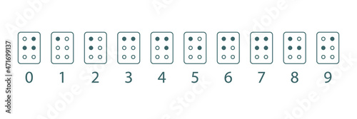 Braille numbers. Tactile writing system used by people who visually impaired. Vector illustration 