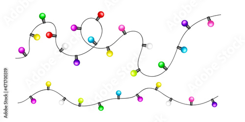 Colorful Realistic Christmas lights garlands isolated on white background
