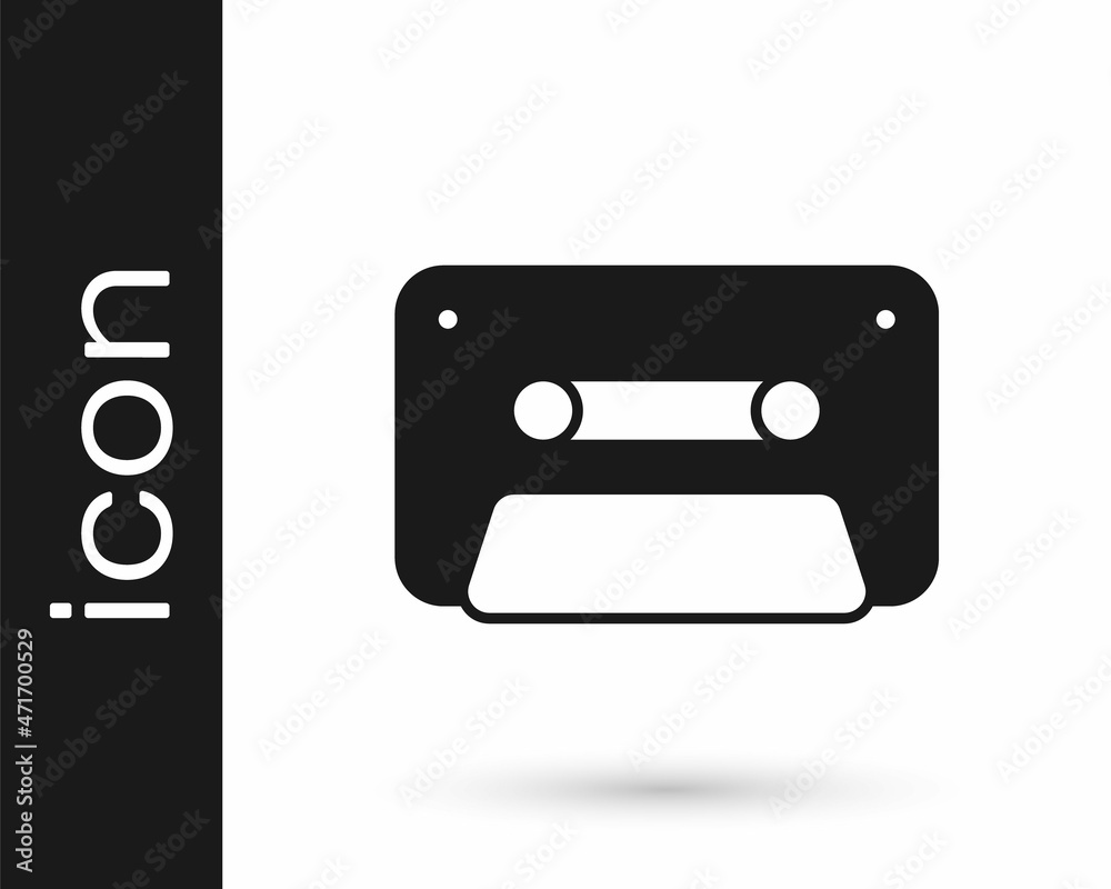 Black Retro audio cassette tape icon isolated on white background. Vector Black Retro audio cassette tape icon isolated on white background. Vector