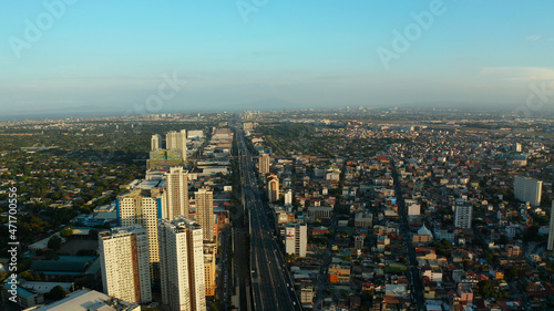 The city of Manila  the capital of the Philippines. Modern metropolis  top view. Modern buildings in the city center.