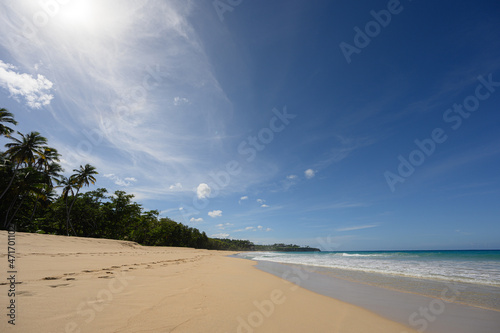 Tropical bay sandy beach. Ocean waves landscape