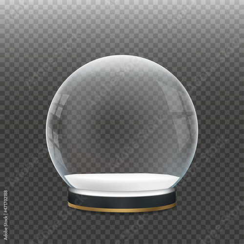 Snow Globe, Vector illustration Empty Crystal 3d Sphere. Transparent magic glass ball for Merry Christmas or New Year gift