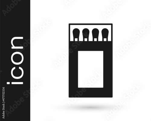 Black Open matchbox and matches icon isolated on white background. Vector