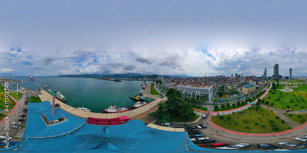 Batumi, Georgia - October 21, 2021: 360 panorama of the seaport