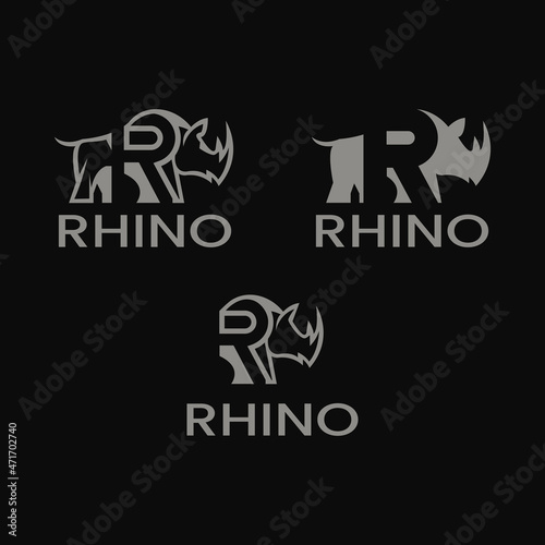 R rhinoceros letter logo set vector, Perfect to use for any business especially rhino character animal.