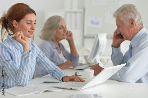 Portrait of businesspeople working in modern light office