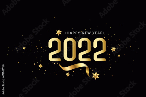 Happy New Year 2022 Background with Golden Stars for Celebration