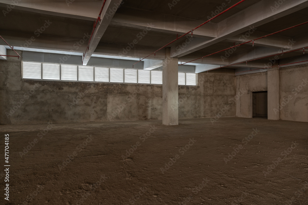 Large-scale concrete blank room interior space