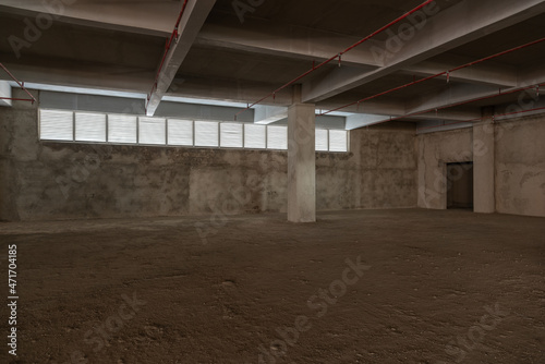 Large-scale concrete blank room interior space