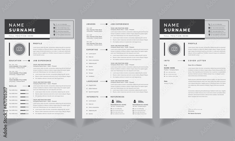 Clean Resume and Cover Letter Professional Template Layouts CV