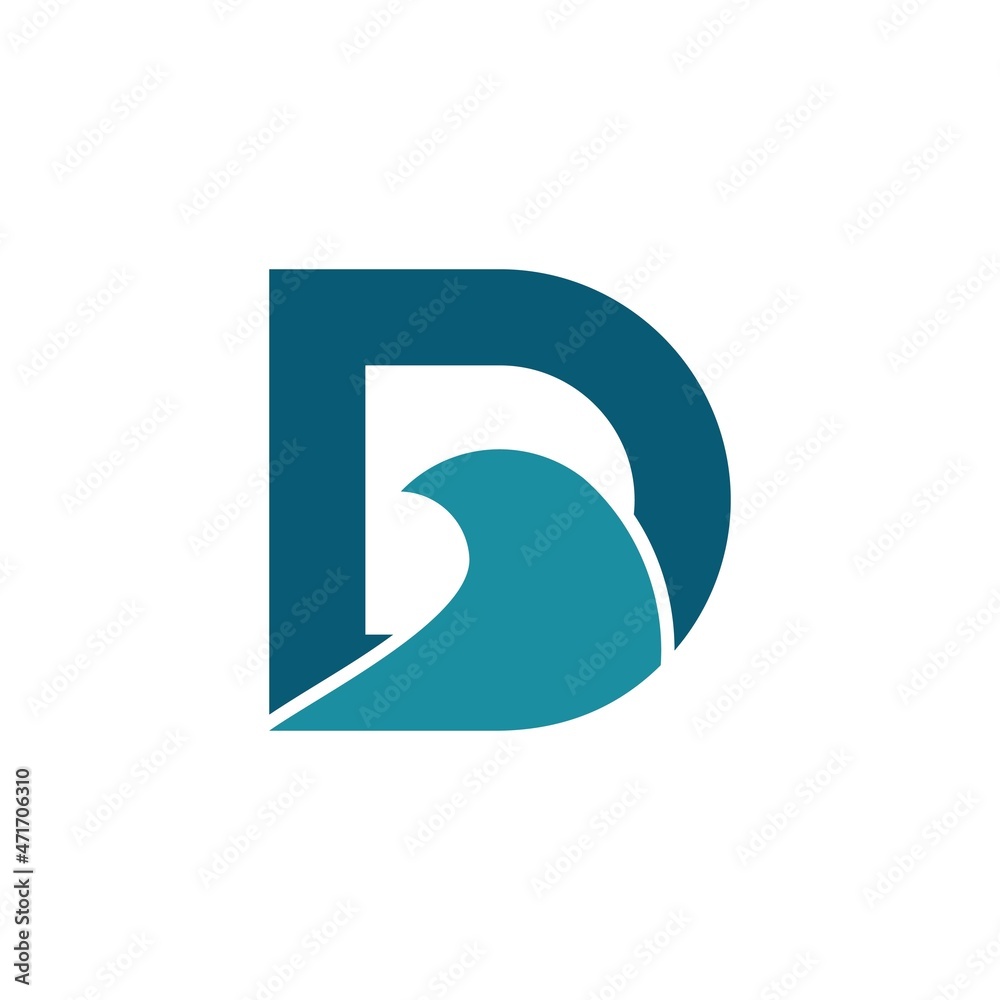 letter D and wave logo design with flat blue color style letter D and wave logo design with flat blue color style