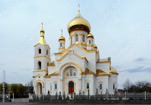 White church in Mukachevo in Ukraine photo