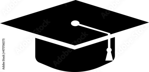 Badge hat for graduation ceremony with tassel, black silhouette. Highlighted on a white background. Vector illustration. A series of business icons.