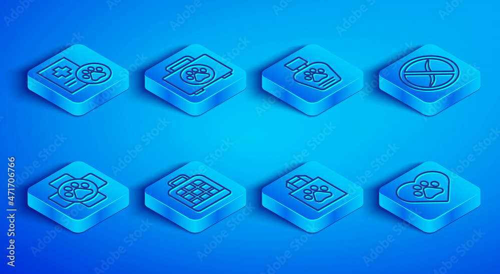 Set line Clinical record pet, Pet first aid kit, shampoo, carry case, Shopping bag, Anti worms parasite, Veterinary clinic and Heart with animals footprint icon. Vector Set line Clinical record pet, Pet first aid kit, shampoo, carry case, Shopping bag, Anti worms parasite, Veterinary clinic and Heart with animals footprint icon. Vector