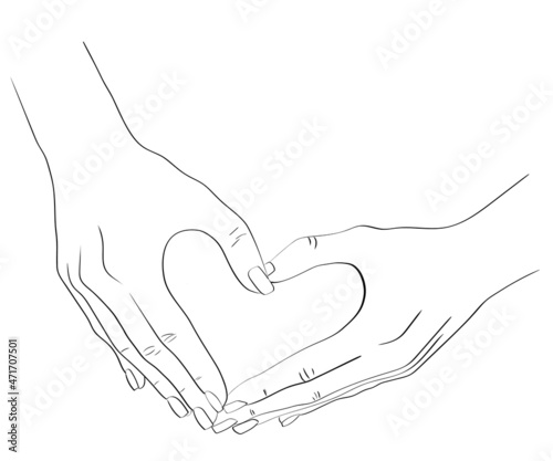 Hands folded in the shape of a heart. Women's hands.Declaration of love. Vector graphics