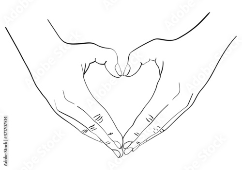 Hands folded in the shape of a heart. Men's hands. Declaration of love. Vector graphics