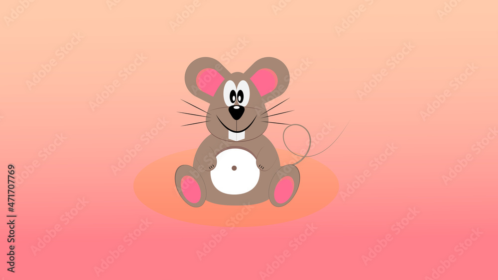Charming beige mouse with soft pink ears on a pink background. Charming beige mouse with soft pink ears on a pink background.