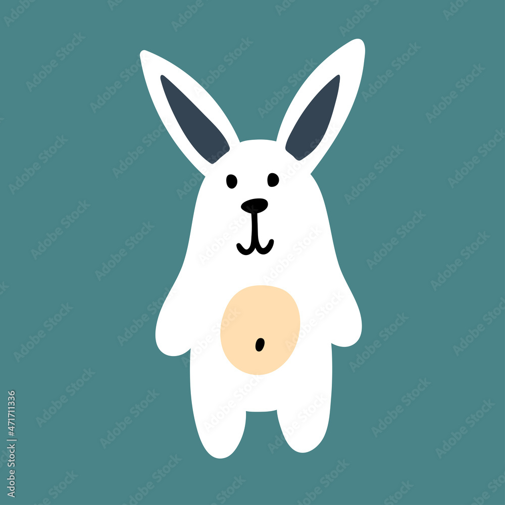 a white smiling rabbit. cute cartoon-style vector image isolated on a blue background a white smiling rabbit. cute cartoon-style vector image isolated on a blue background