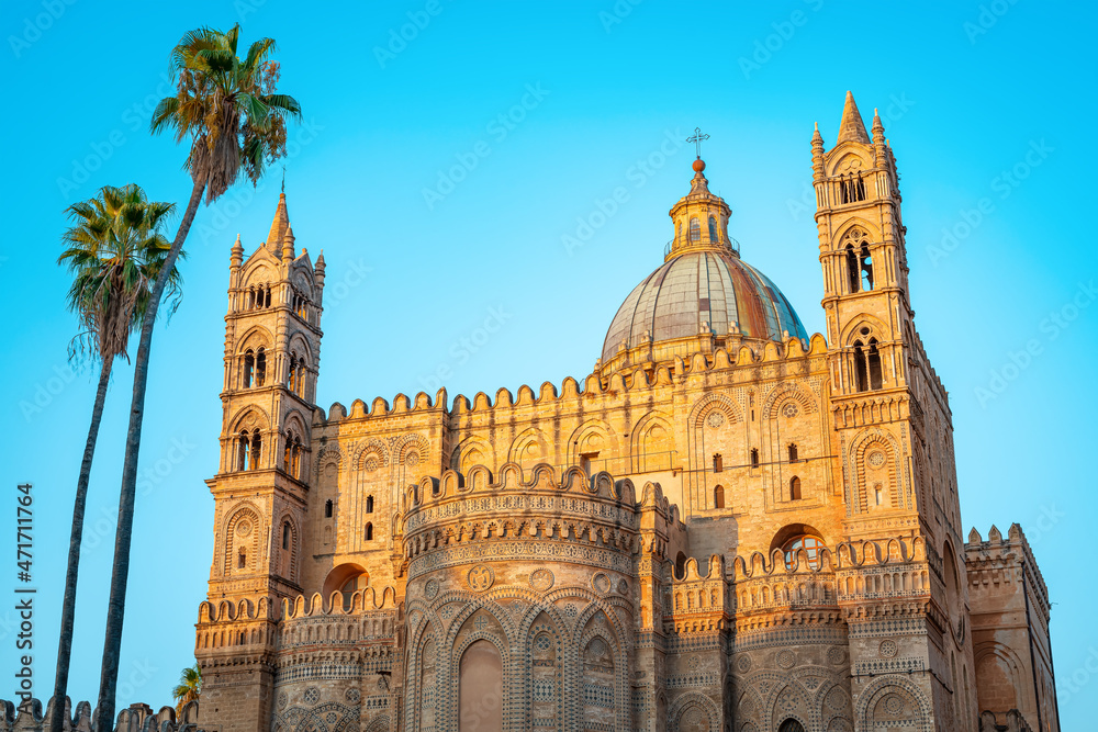 the famous palermo cathedral at sunrise