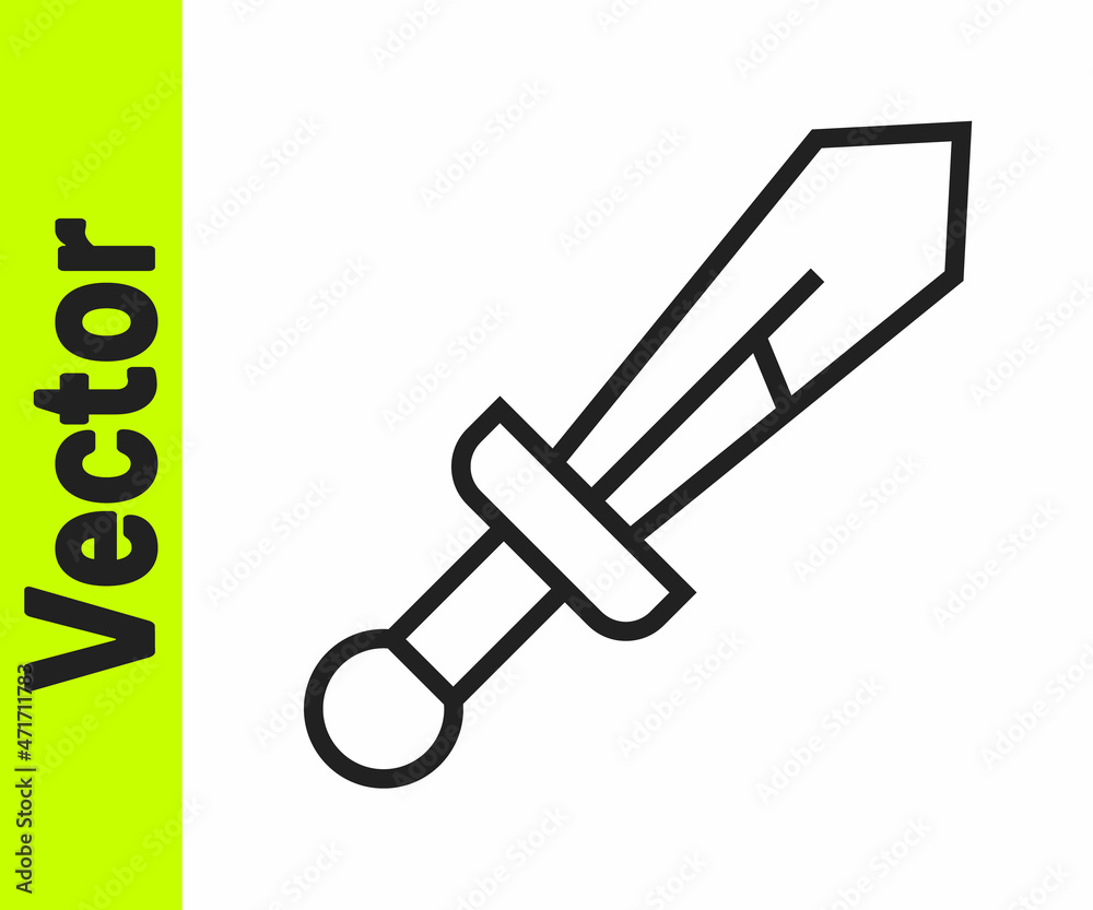 Black line Medieval sword icon isolated on white background. Medieval weapon. Vector Black line Medieval sword icon isolated on white background. Medieval weapon. Vector