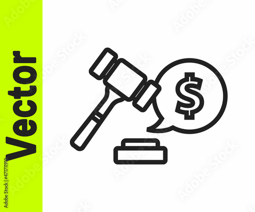 Black line Auction hammer price icon isolated on white background. Gavel - hammer of judge or auctioneer. Bidding process, deal done. Auction bidding. Vector