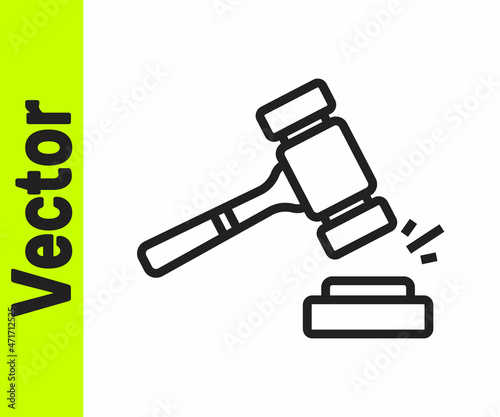 Black line Auction hammer icon isolated on white background. Gavel - hammer of judge or auctioneer. Bidding process, deal done. Auction bidding. Vector