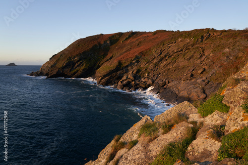 Coastal scenery along the south coast of Cornwall around Portloe in England, United Kingdom