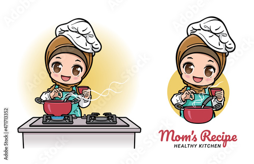 Female muslim chef cooking in the kitchen