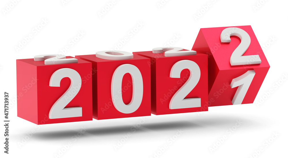 New year holiday concept. Cubes with number 2022 replace 2021 New year holiday concept. Cubes with number 2022 replace 2021