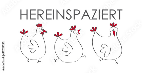 Hereinspaziert, Hühnerstall Schild Huhn Eingang