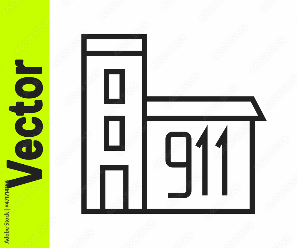 Black line Building of fire station icon isolated on white background. Fire department building. Vector Black line Building of fire station icon isolated on white background. Fire department building. Vector