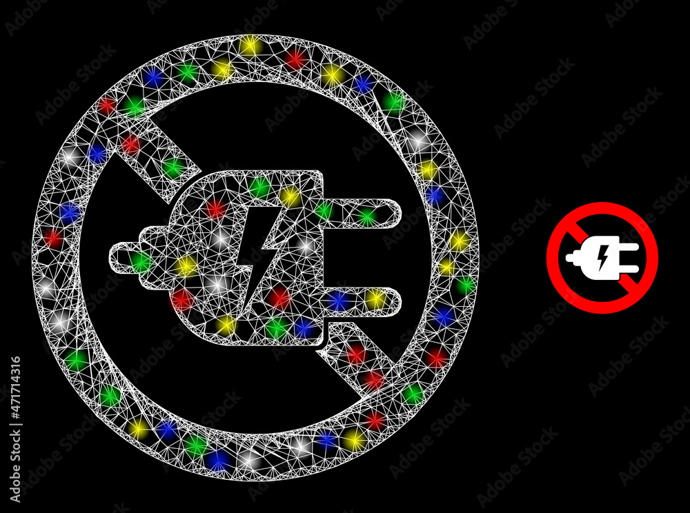 Fotografie Glossy intersected mesh stop electricity icon with glow effect on a dark background