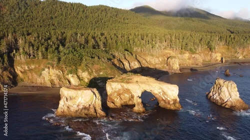 Aerial view the Bright dawn view the Sakhalin Cape Gianton,Russia. photo