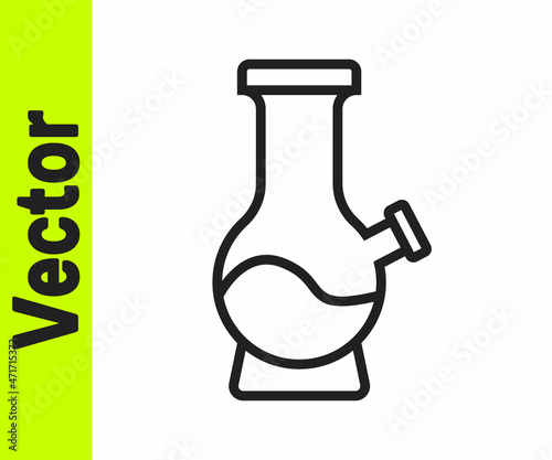 Black line Glass bong for smoking marijuana or cannabis icon isolated on white background. Vector