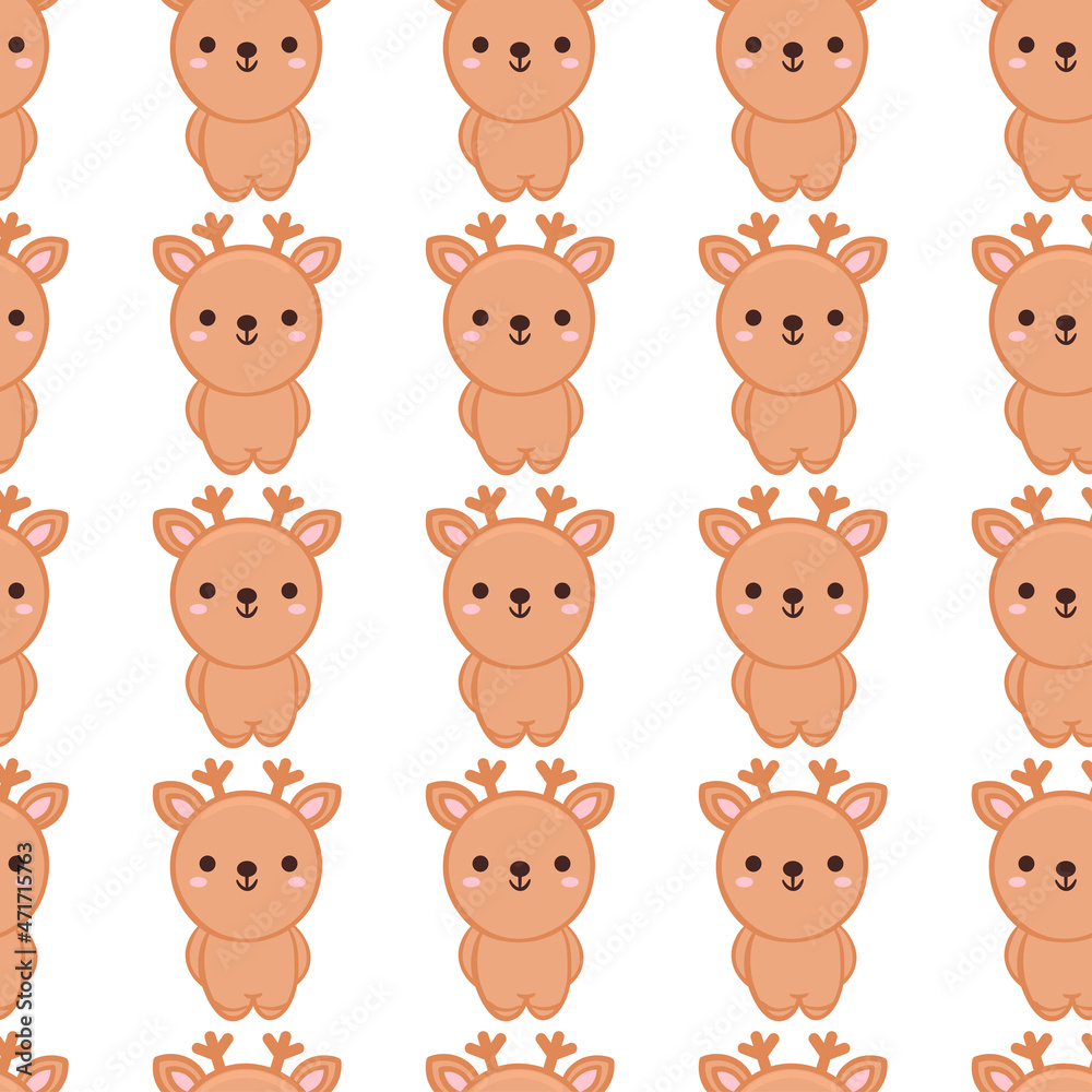 Cute deer Seamless Pattern. Cartoon animal background. Vector background for kids, textile, fabric Cute deer Seamless Pattern. Cartoon animal background. Vector background for kids, textile, fabric