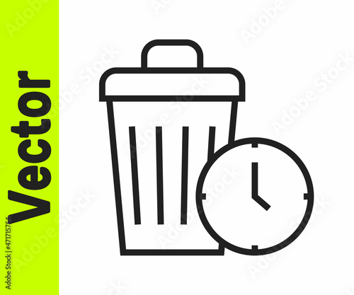 Black line Waste of time icon isolated on white background. Trash can. Garbage bin sign. Recycle basket icon. Office trash icon. Vector