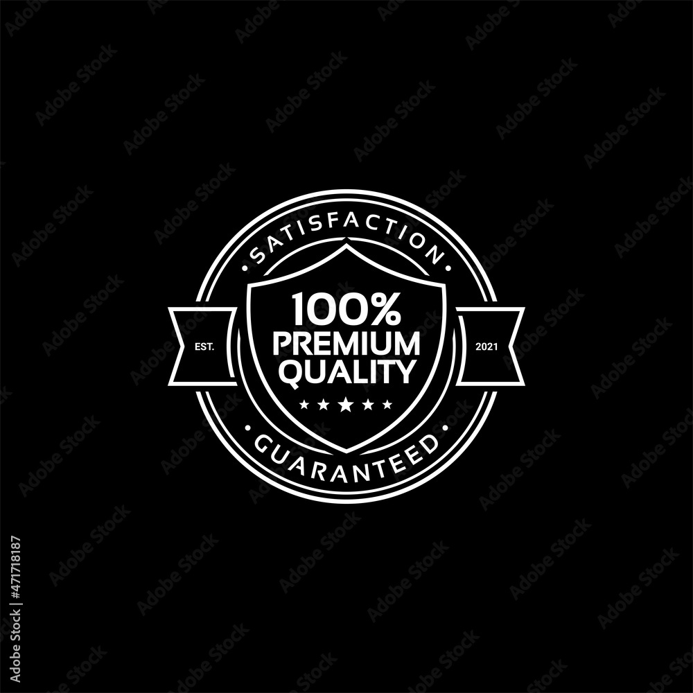 100% premium quality satisfaction guaranteed stamp logo