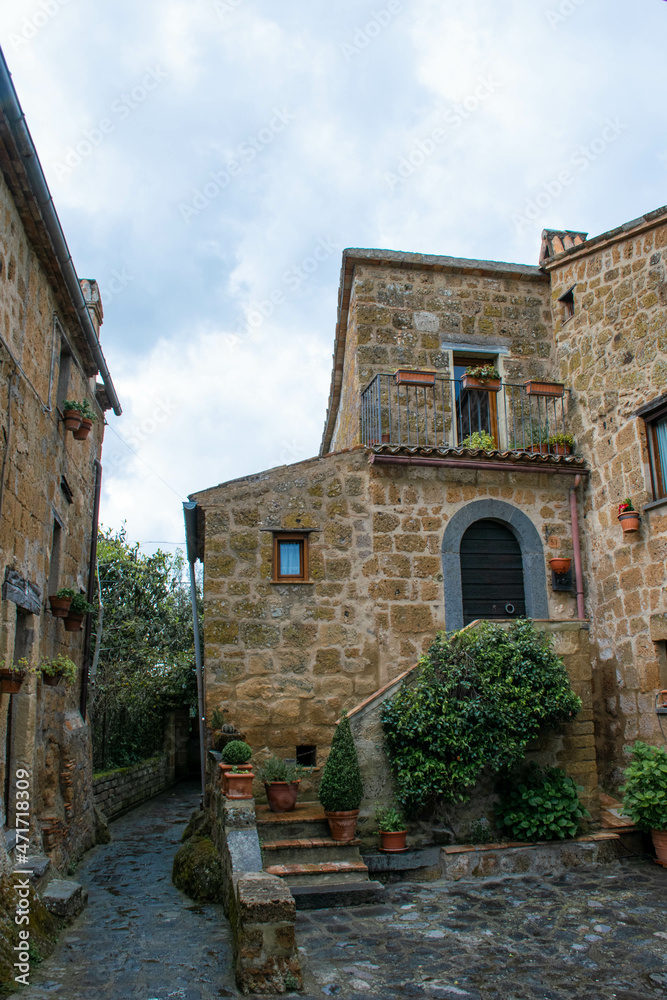 Tuscany, Italy, May 2018, street of the medieval town of Civita Tuscany, Italy, May 2018, street of the medieval town of Civita