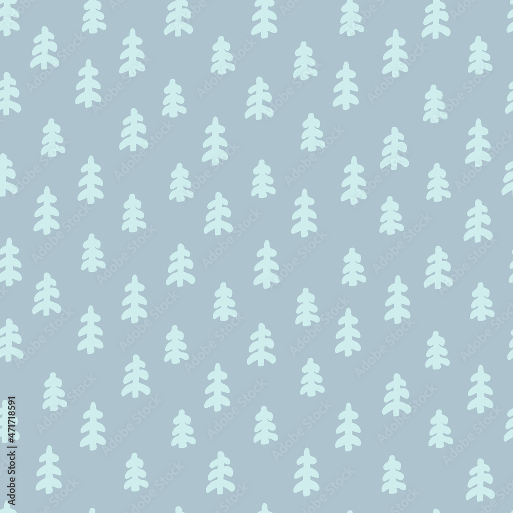 Seamless repeating pattern with snowy fir trees. Christmas, New Year Eve, winter concept. Light blue background for for gift wrap, surface design and other design projects Seamless repeating pattern with snowy fir trees. Christmas, New Year Eve, winter concept. Light blue background for for gift wrap, surface design and other design projects