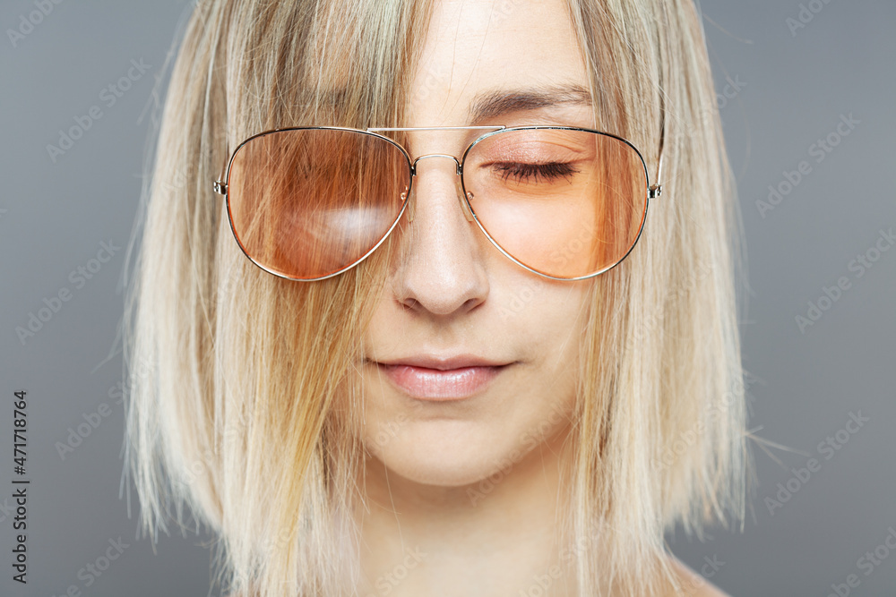 Beautiful girl fashion portrait. Short hair and glasses Beautiful girl fashion portrait. Short hair and glasses