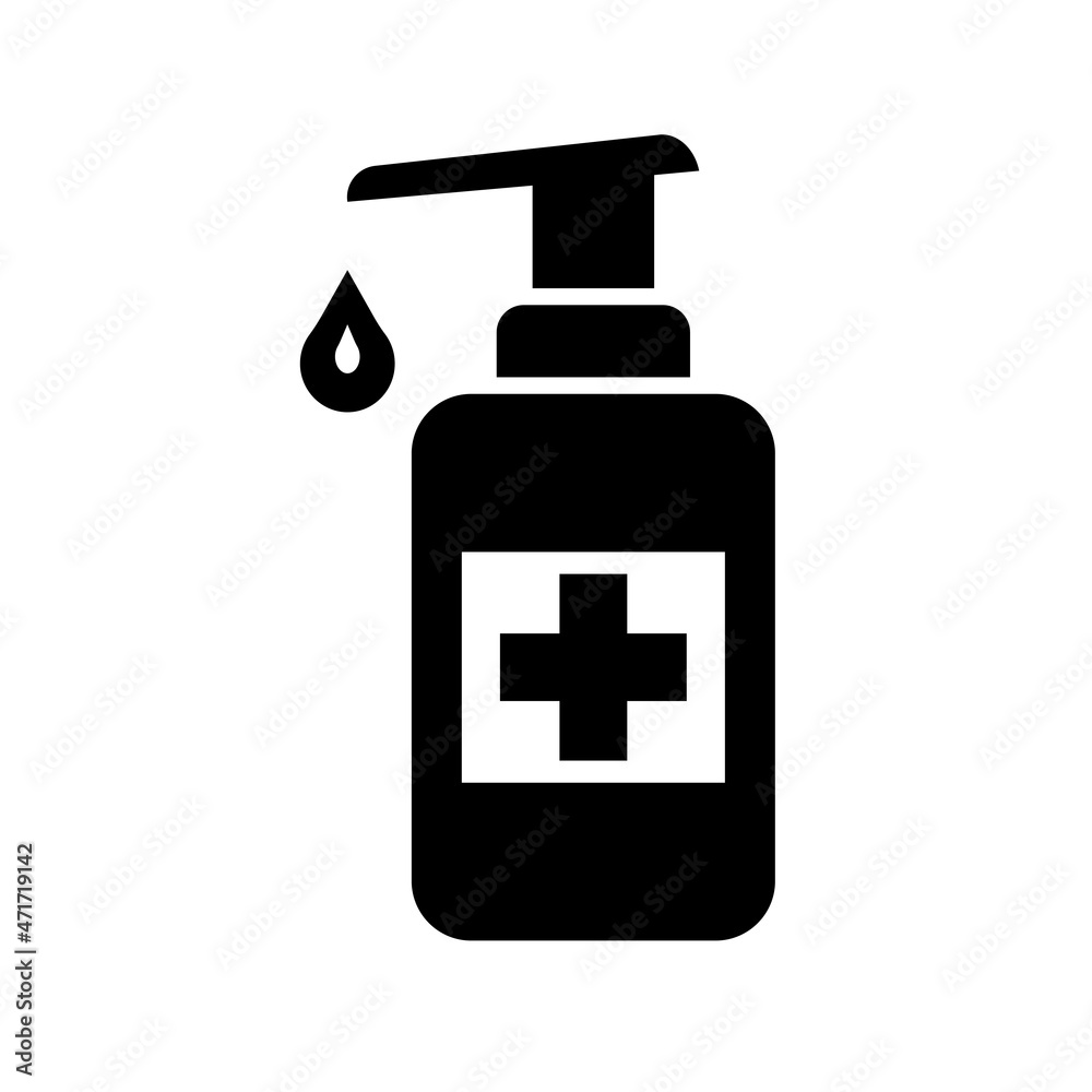 Black antiseptic vector icon on white background. Black sanitizer. Isolated icon.