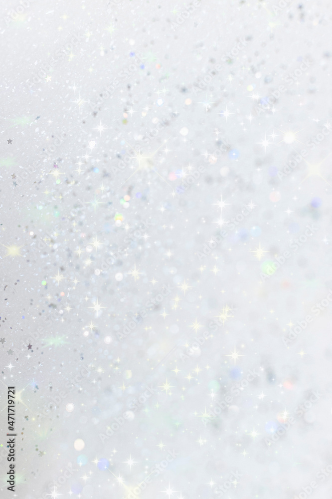 white shiny background, texture with glitter, snow with sparkles, twinkling  stars on a light background, winter texture with snow effect Stock Photo