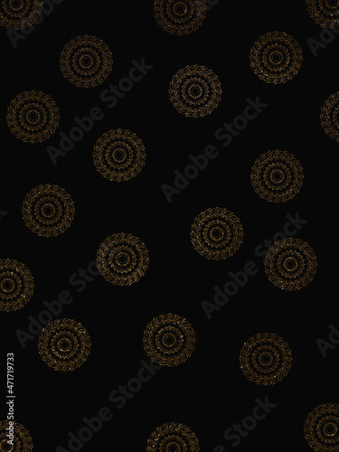 golden mandala on a black background, shiny patterns on a dark background, glitter, golden sequin ornament on a black background, shining sequins